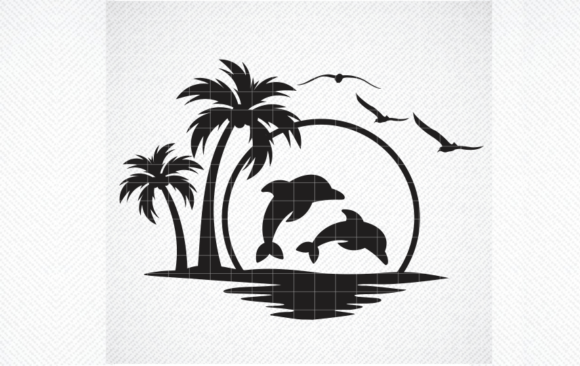 Download Dolphin Palm Tree Sunset Svg, Png, Dxf - Premium Bundle